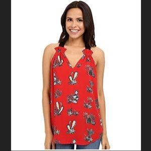 Karen Kane red cactus print tank top. Sleeveless top. Size Small. EUC